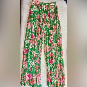Flying Tomato Green Floral Statement Pants Wide Leg Boho Festival Size S